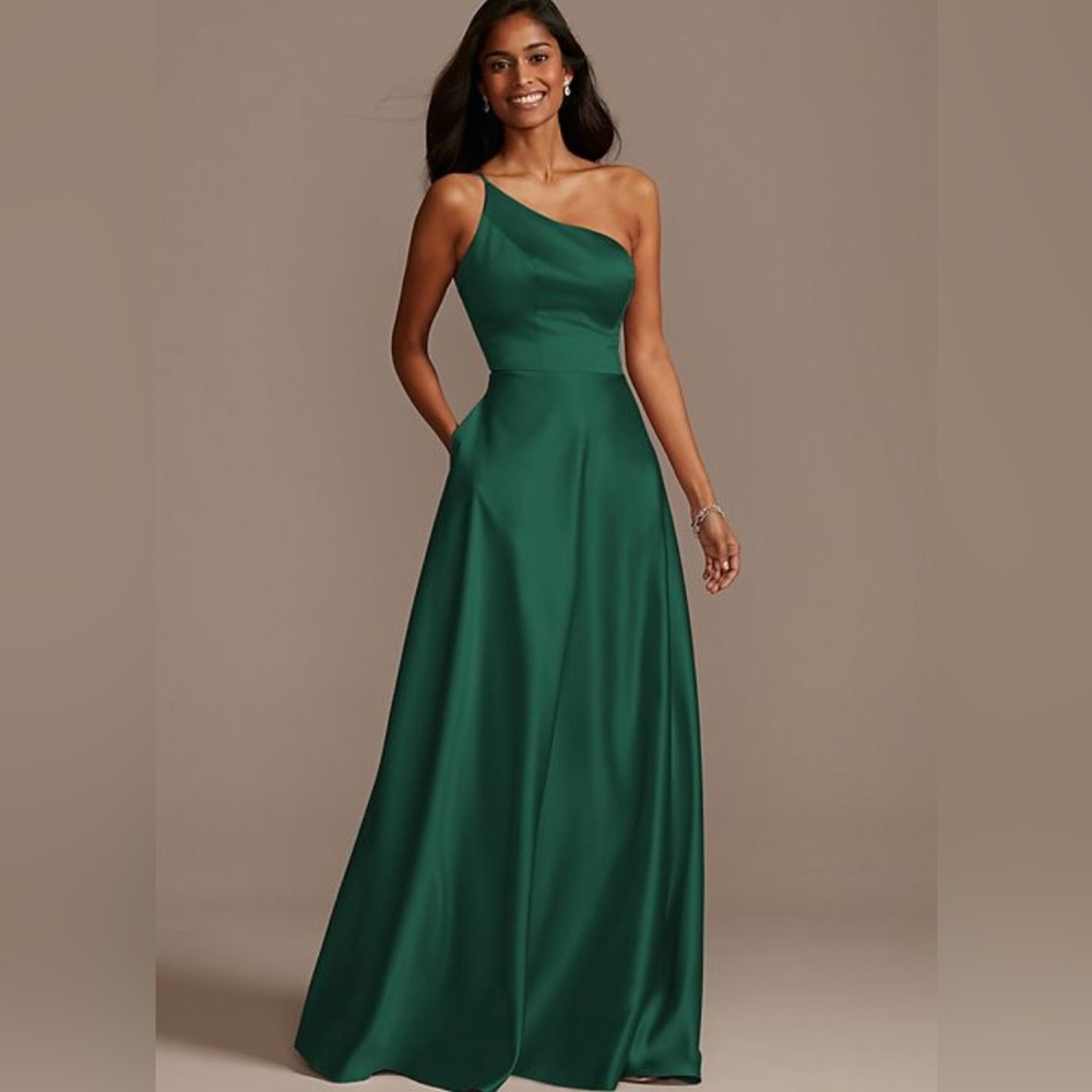 David’s bridal one shoulder satin a-line bridesmaid dress Juniper size 4 F20135
